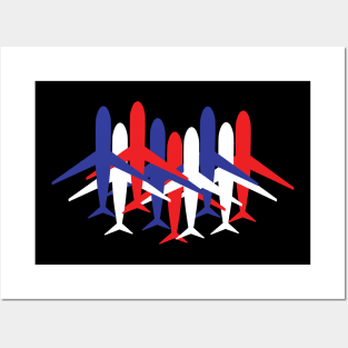 Multiple Plane Silhouette Red White & Blue Posters and Art